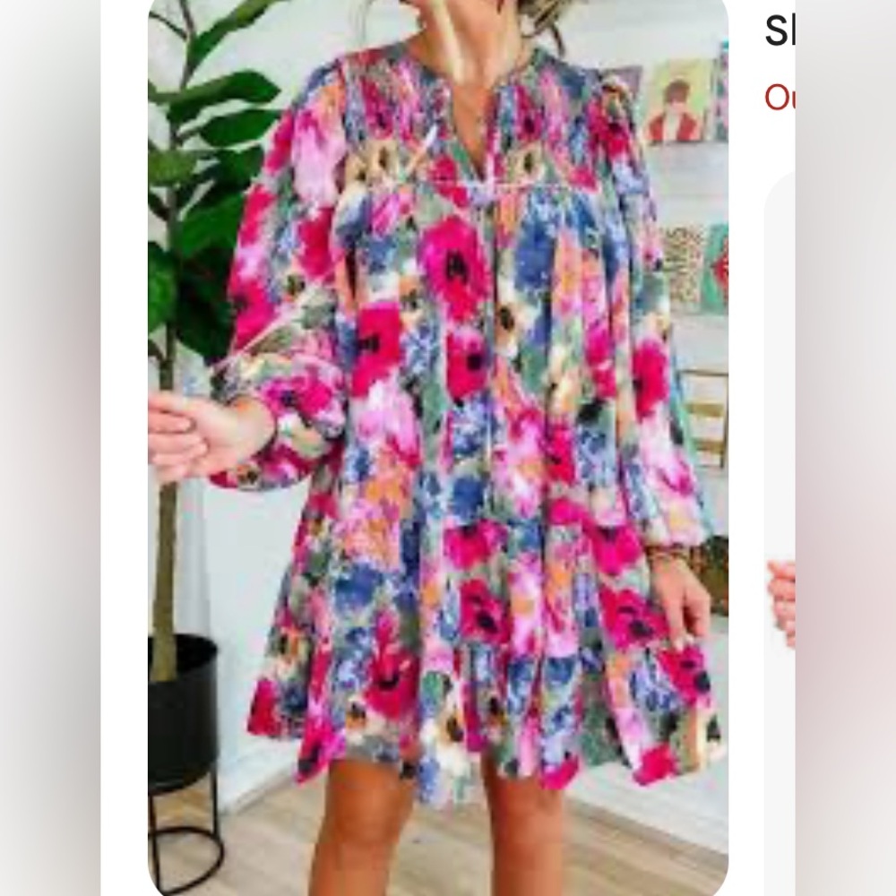 entro Floral Tiered Mini Dress in Pink, Blue, Purple